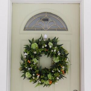 Artificial Year Round Greenery Wreath for Front Door Green Orange Gift